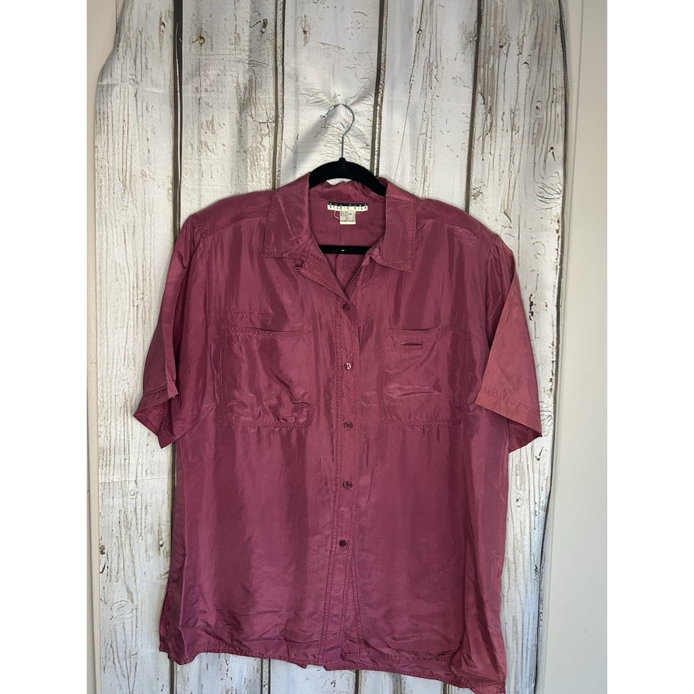 Vintage New York Studio Silk Women's L Button Up Silk Shirt Short Sleeve Mauve